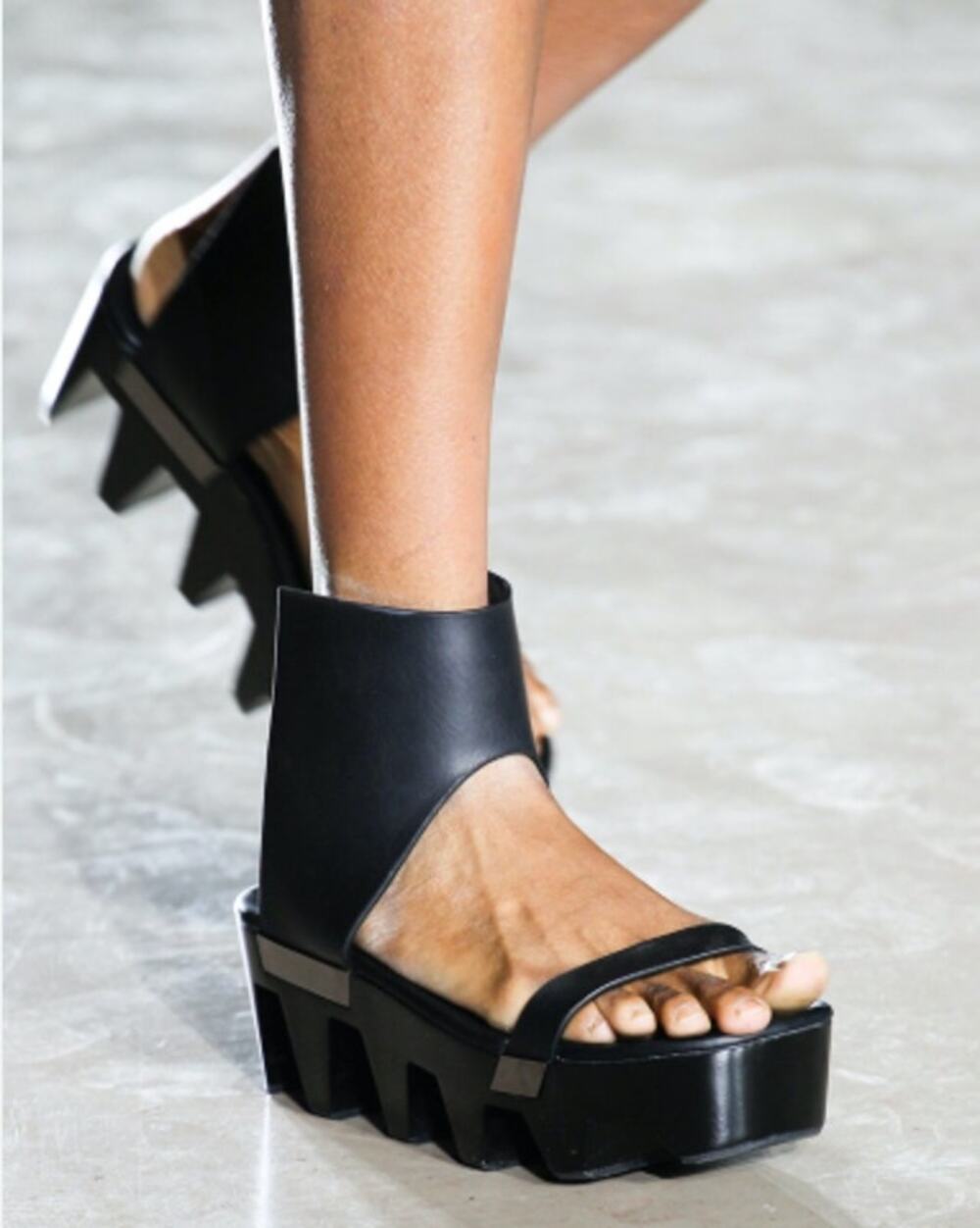 Rick Owens Faun Black Leather Geta Platform Clog Sandal Size 37/7